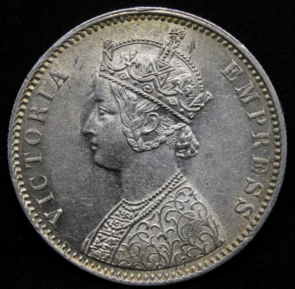 1 Rupee 1887-C, British India, Victoria. KM#?492. Silver coin BU. Ghosting DDR!