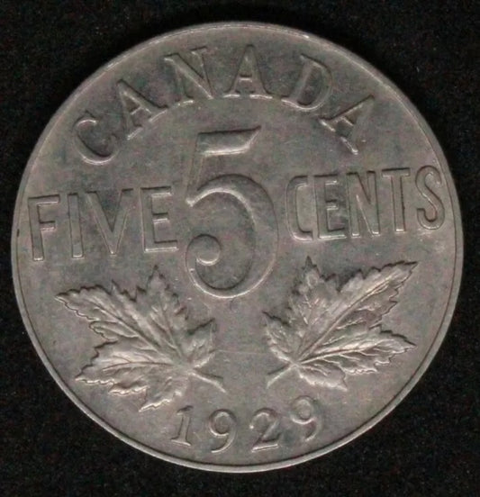 1929 5 Cent Canada, George V, rare in high grade, UNC