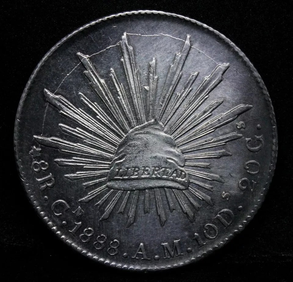 8 Reales 1888 Cn-Am, Mexico Republic. Culiacan Mint Km-377.3 UNC
