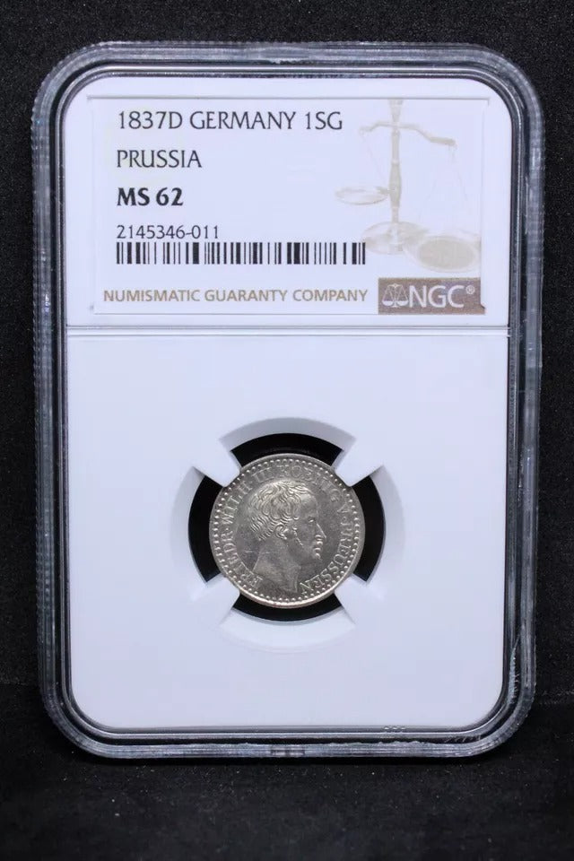 1 silbergroschen 1837-D, Prussia-German States. KM-410. UNC NGC MS62 top pop