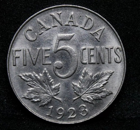 1923 5 Cents Canada, George V, UNC. Nickel, KM-29