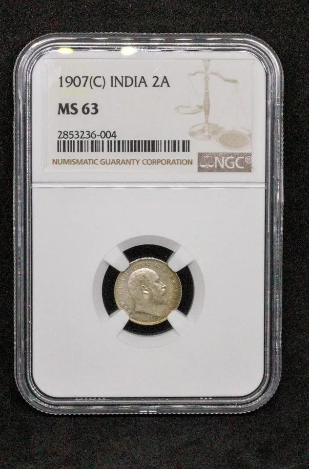 1907 2 Annas, King Edward VII India-British. KM 505 UNC NGC MS63