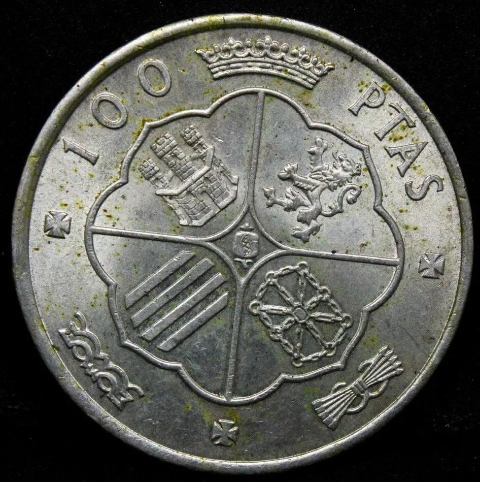 1966/68 100 Pesetas, Spain. Francisco Franco. KM-797, Silver Coin 19g of 80%