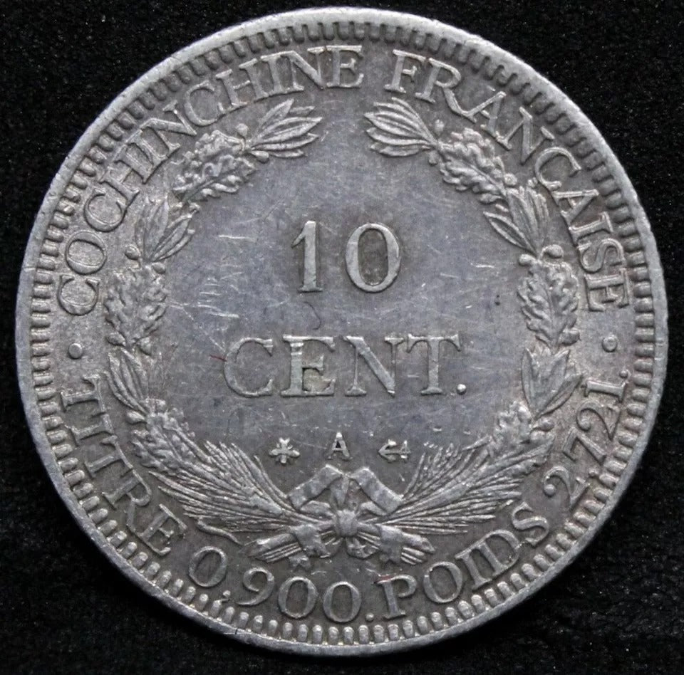 10 Cents 1879-A, French Cochin China. Paris Mint. KM-4/Lec-17 UNC
