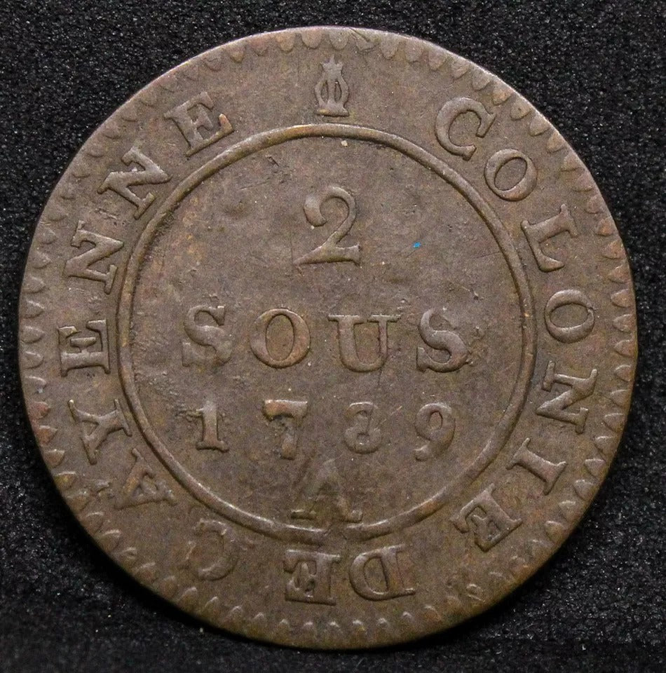 1789-A 2 Sous, French Guiana. KM-1,
