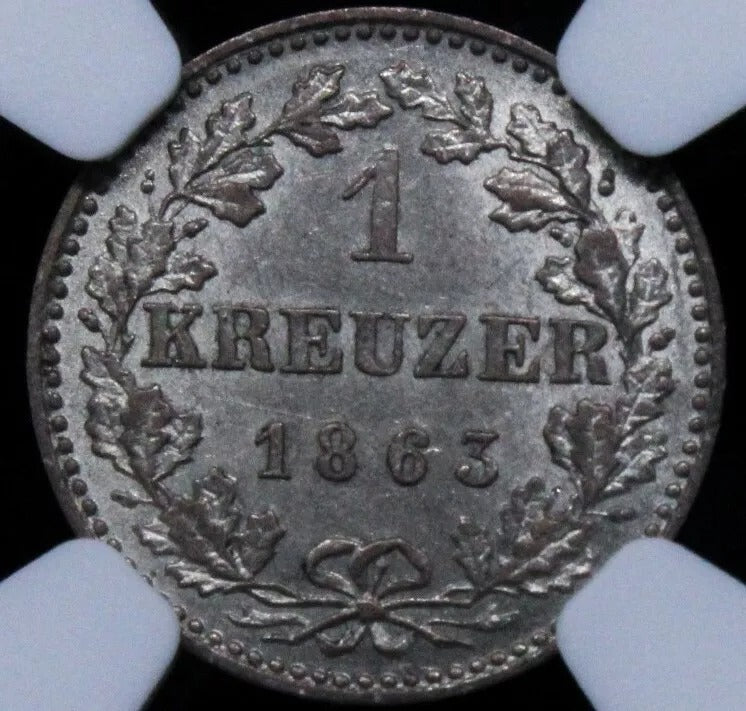 1863 Kreuzer, Free imperial city of Frankfurt, Germany. UNC KM-367 NGC MS63