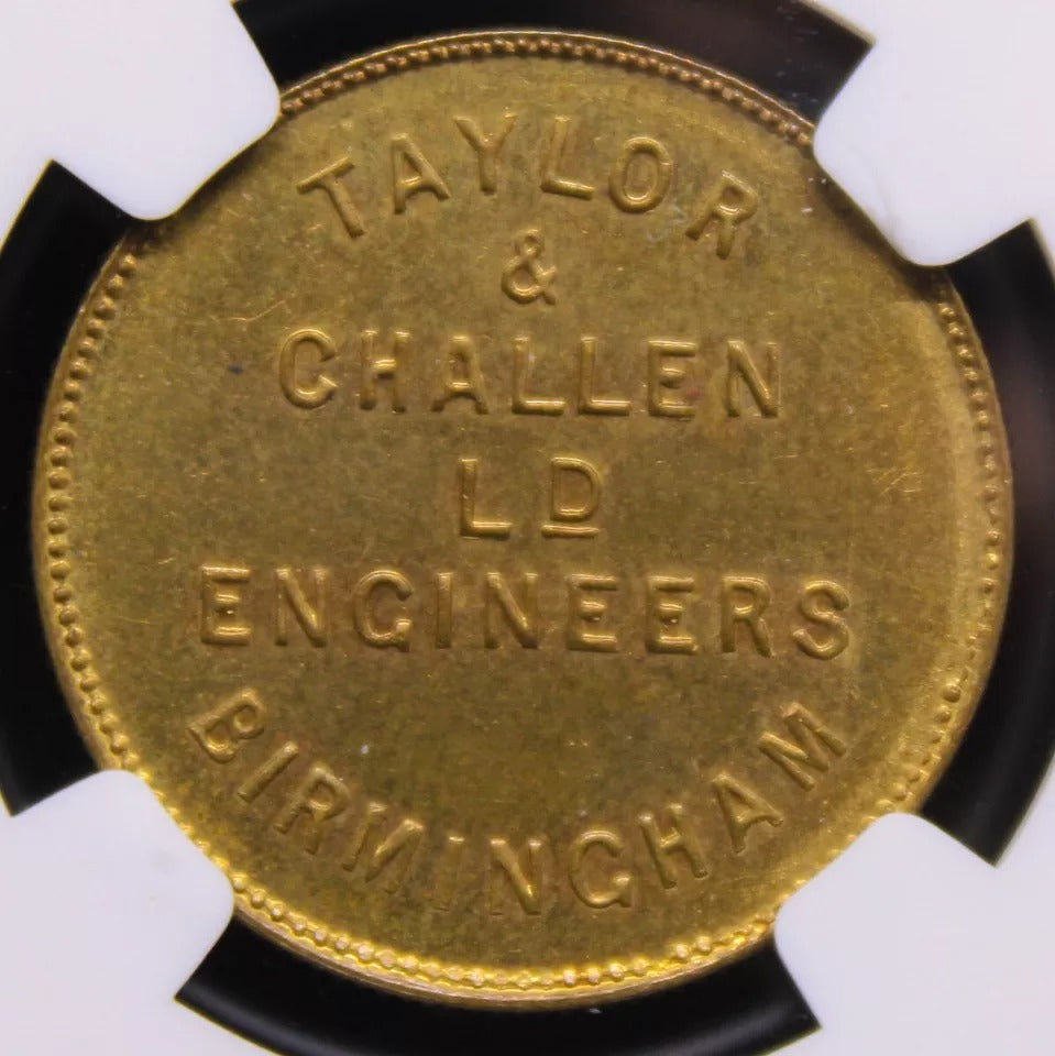 Taylor & Challen Advertising Token 24mm. Late 19thC Coin Press NGC MS64 top p