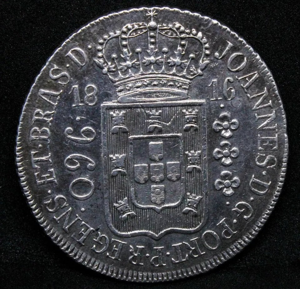 1816-R 960 Reis, Brazil Prince Joao Regent KM313 aUNC(counterstruck on 8 Reales)