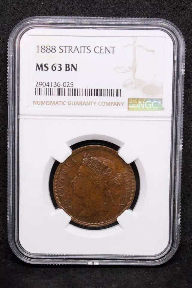 1 cent 1888 Strait.s settlements, Queen Victoria. KM-16 NG.C MS63 SOLD..