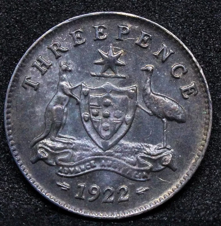 3 pence 1922. Australia George V. Silver Coin. KM-24. UNC