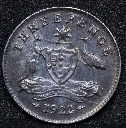3 pence 1922. Australia George V. Silver Coin. KM-24. UNC