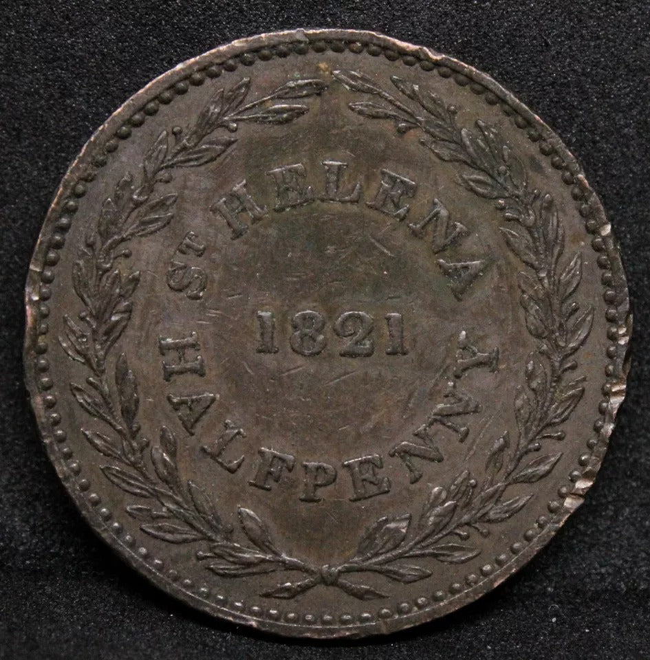 1821 Saint Helena & Ascension - British East India Company 1/2 Penny Coin KM#A4