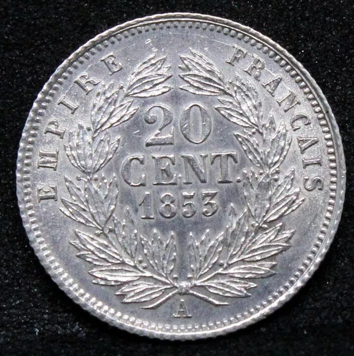 1853-A 20 Centime, France. Napoleon III. KM-778. UNC