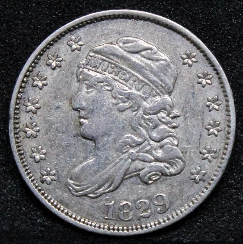 5 cents 1829, United States Silver. Half Dime. AU Capped Bust