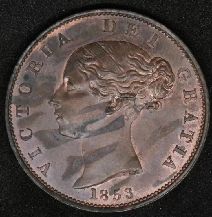 1853 1/2 Penny Britain, Queen Victoria, UNC