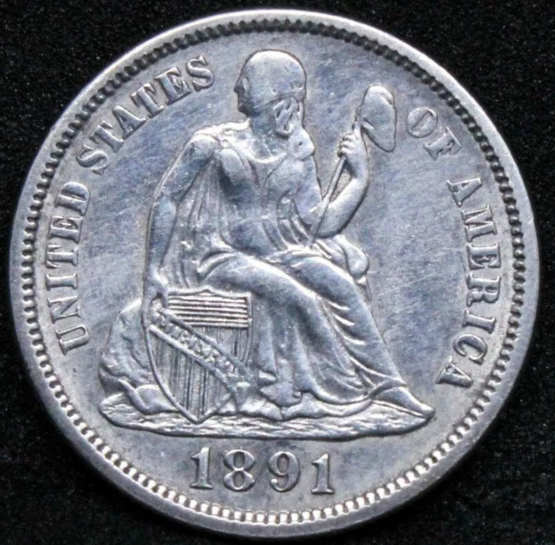1891 Liberty Seated Dime, United States Silver Coin EF