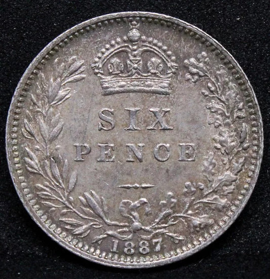 1887 6 pence , Victoria Wreath Reverse. S.3929 UNC