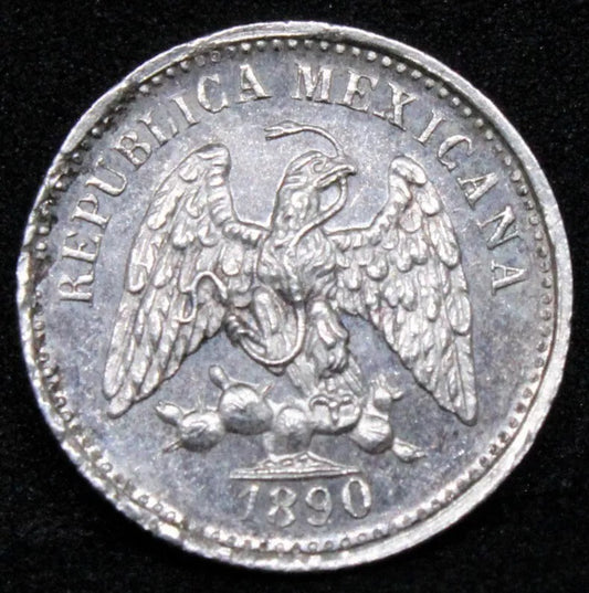 5 Centavos 1890 Cn-M. Mexico silver Coin. KM-398.2 BU