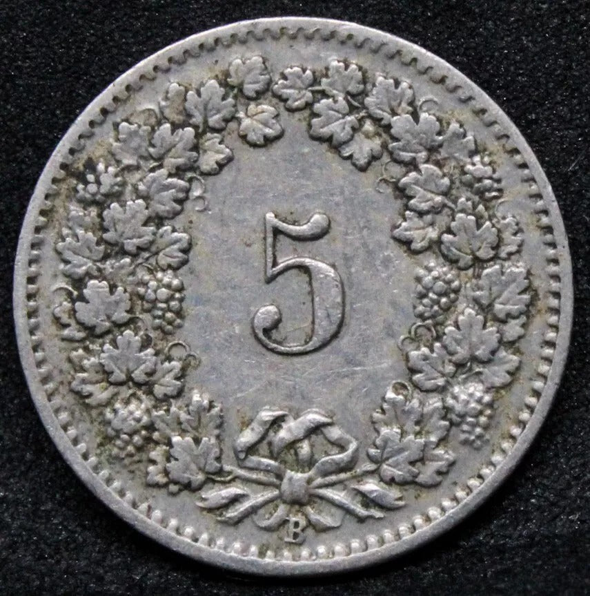 5 Rappen 1906 -B. Switzerland CuNi coin. KM-26. VF.