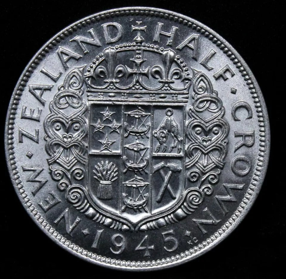 1945 1/2 Crown New Zealand, King George VI. KM-11. UNC
