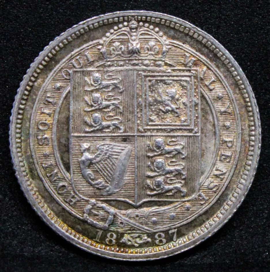 1887 withdrawn 6 pence six pence Victoria UNC, some colorful tones in fields #2