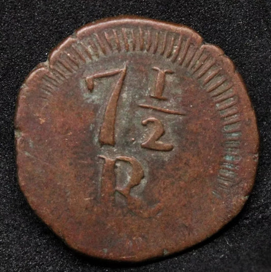 7 1/2 Reis 184X, Portugal-Goa. King Joao. KM-260. VF