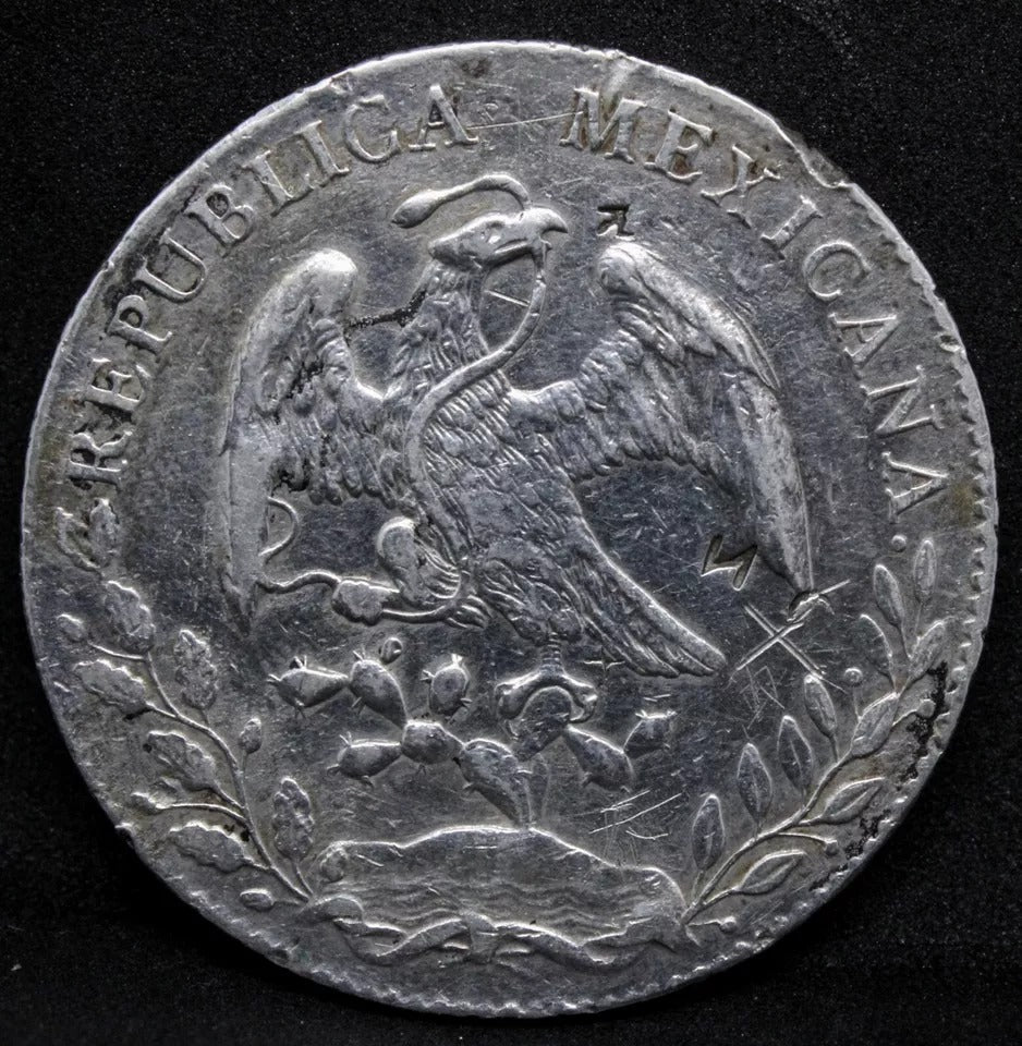 8 Reales 1891 Mo-Am. Mexico Republic China Chopmarks. Km-377.10.