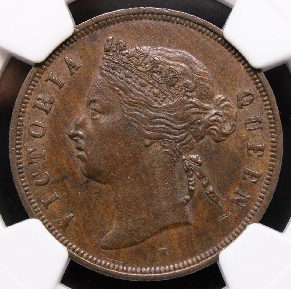 1 cent 1872-H. Straits settlements. Queen Victoria. KM-9. NGC AU58, rare