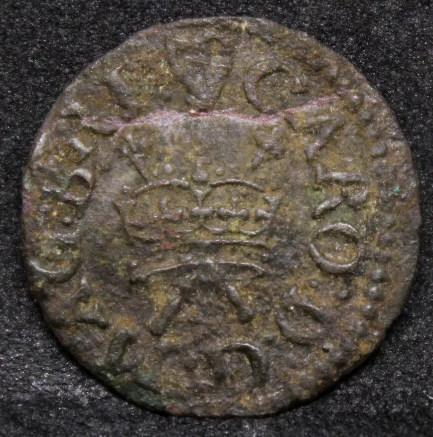 Charles Richmond Round Farthing. 1625-1634. MM-Harp. Ev-85c, Peck 173 +die crack