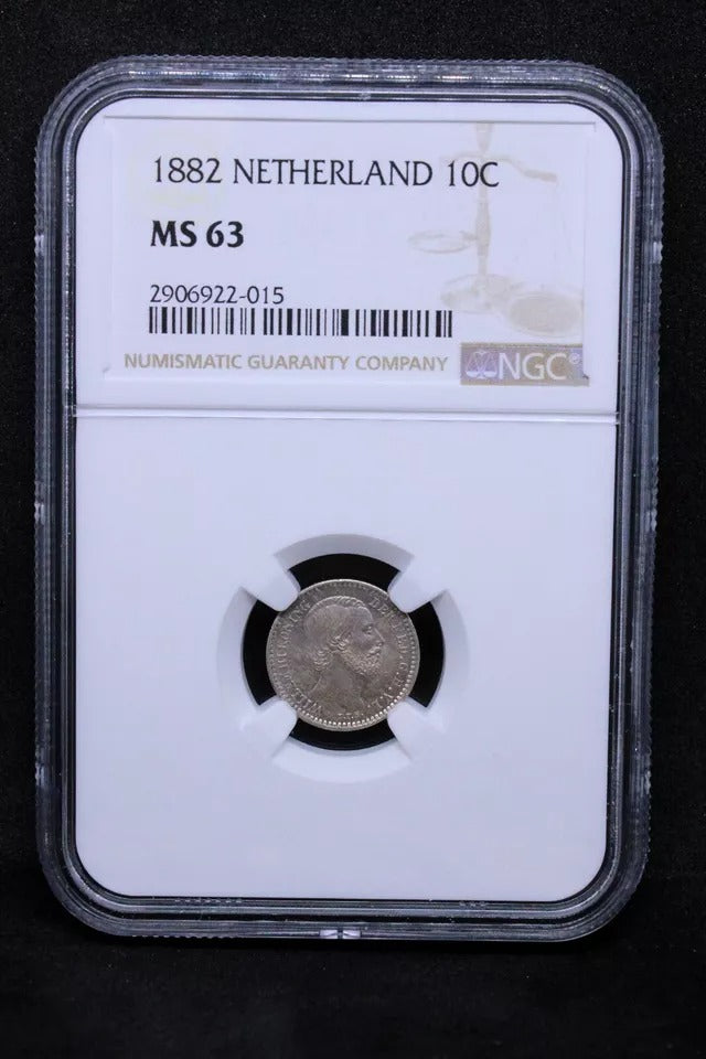 10 cents 1882, Netherland.s. William III. KM-80. UNC NG.C MS63 SOLD..