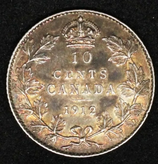1912 Canada 10 Cent, George V, Lovely Golden Toning UNC