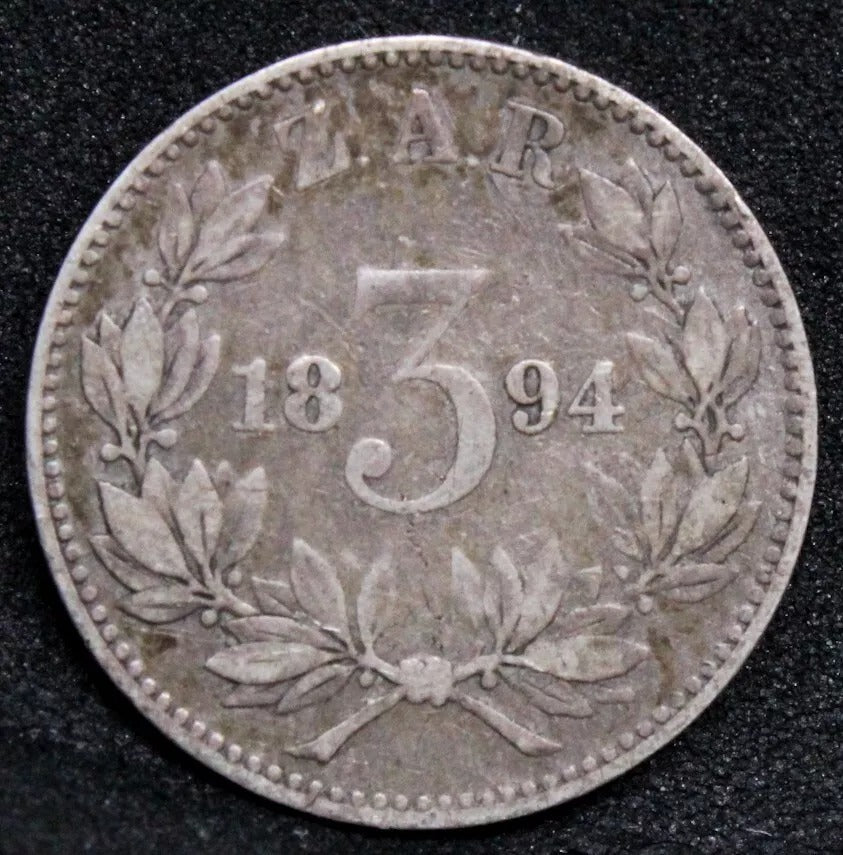 1894 3 Pence, South Africa. VF. Rare key date any grade