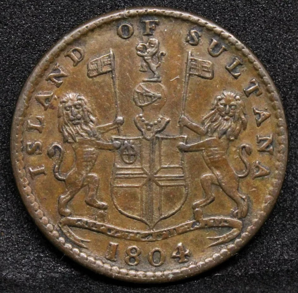 1 Keping 1250/1804 Mule, Sumatr.a Trade token. SS.12 PR-7 aUNC Sultana/Sumatr.a overstrike SOLD..
