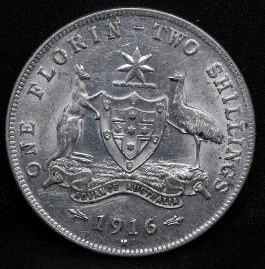 1 Florin/2 Shillings 1916-M, Australia King George V. KM-27 aUNC