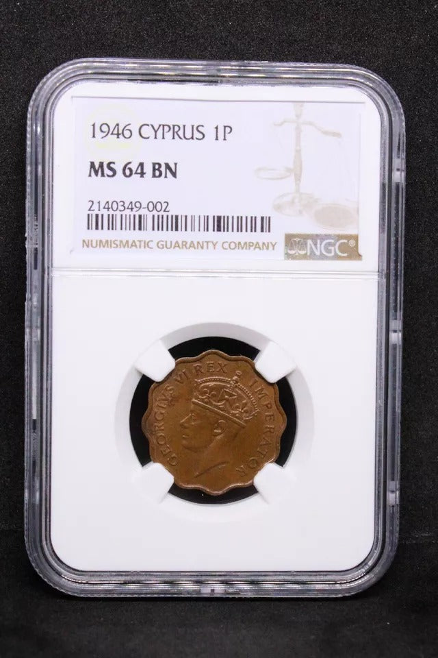 1 Piastre 1946, Cyprus George VI. KM-23a. UNC NGC MS64BN
