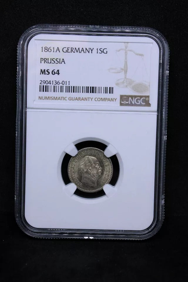 1 Silbergroschen 1861 -A, William I. Prussia. KM-485 UNC NGC MS64