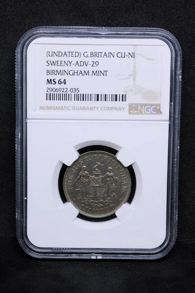 (UNDATED) G.BRITAIN CU-NI SWEENY-ADV-29 BIRMINGHAM MINT Token NGC MS64