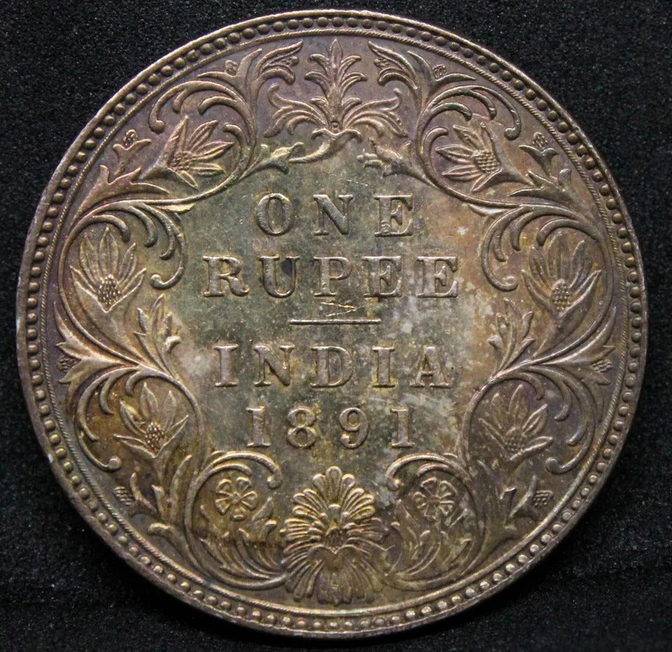 1 Rupee 1891-B. Victoria British-India. KM-492. aUNC + colour