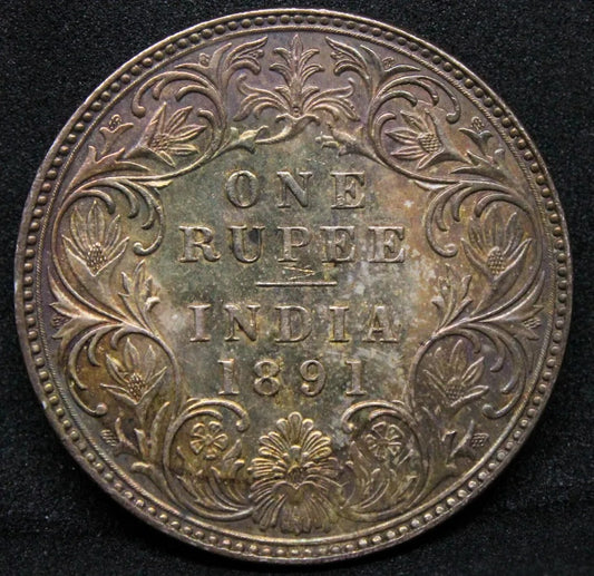 1 Rupee 1891-B. Victoria British-India. KM-492. aUNC + colour