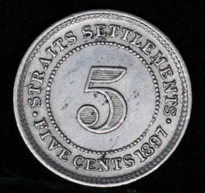 1897 -H straits settlements 5 Cents, Queen Victoria. aUNC KM-5, mintage 440k