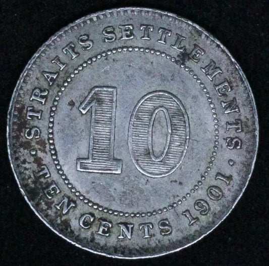 1901 straits settlements 10 Cents, Queen Victoria. GEF/aUNC