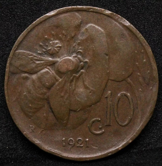 10 Centesimi 1921 -R Italy. Vittorio Emanuele III. KM-60