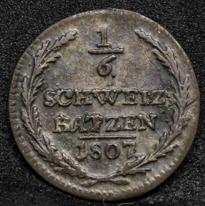 1/6 Batzen 1807, Canton of Grisons. Switzerland. KM-5 EF