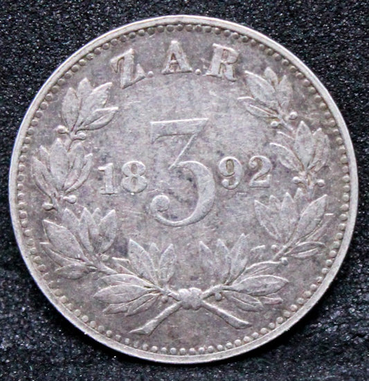 1892 3 Pence, South Africa. VF. Rare key date any grade. REF KM3