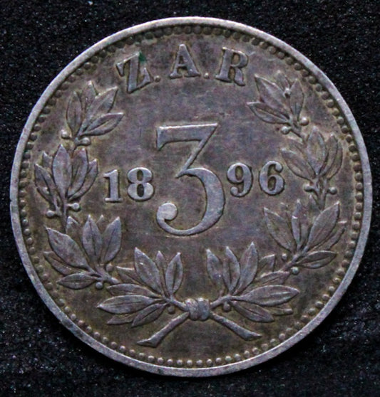 1896 south africa 3 pence. silver coin. KM-3