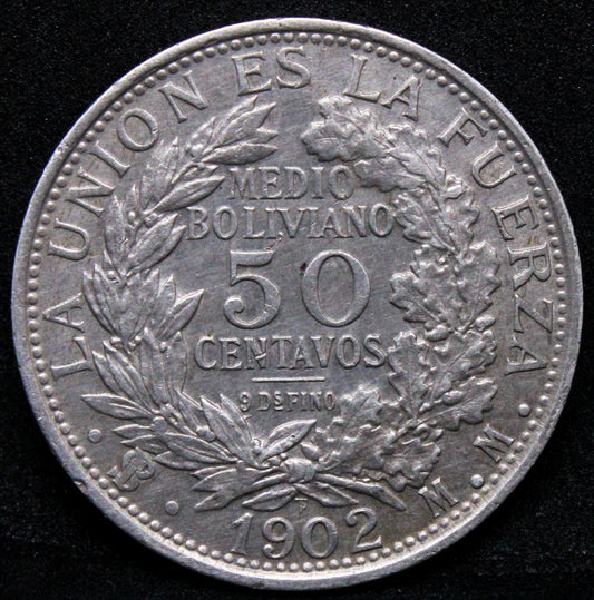 1902 bolivia 50 Centavos. KM-175.1. UNC