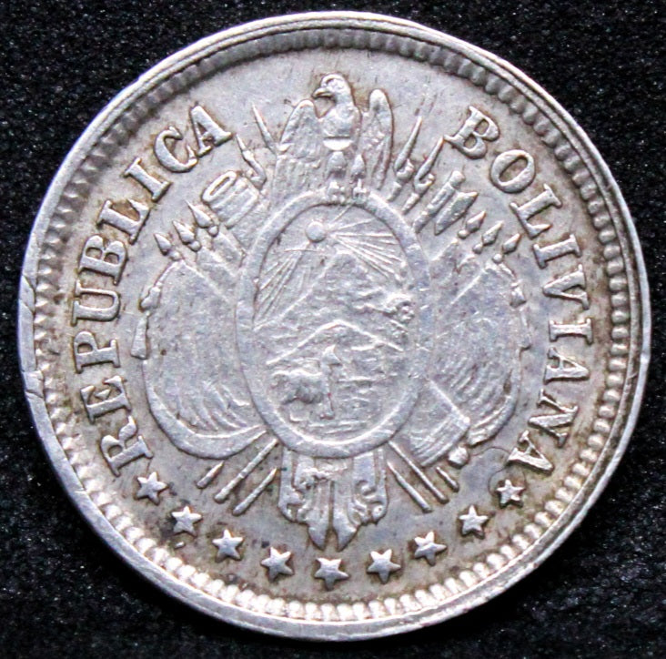 1891 5 Centavos, Bolivia silver. KM-157 EF