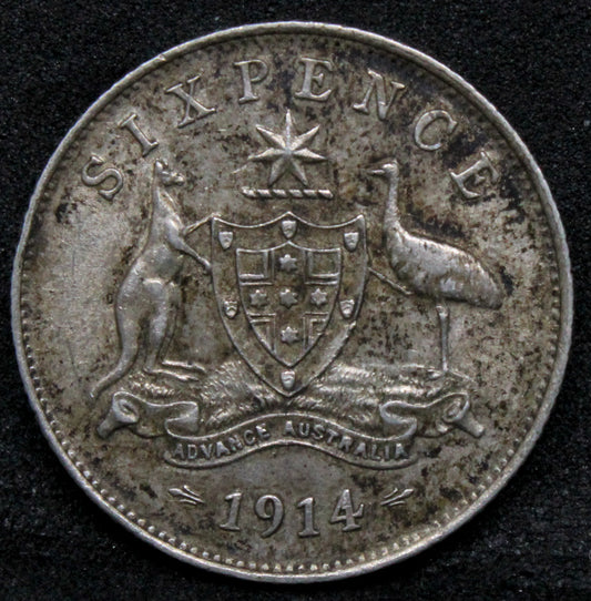 1914 6 Pence. Australia King George V. KM-25. VF
