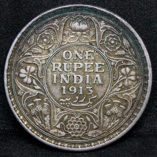 1913 -B Rupee, British-India. King George V. KM-524 EF