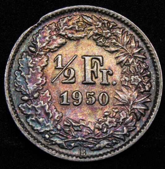 1950 Switzerland 1/2 Franc KM# 23 UNC+ Colour